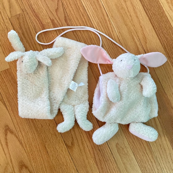 Little girl’s bunny rabbit soft matching scarf and muff/hand warmer  set - Picture 1 of 4